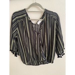 Lavender Field Green/Black Stripe Blouse